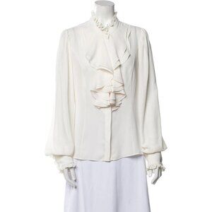 Alexis Size Large  Top Blouse Button Down Ruffle Shirt Long Sleeve